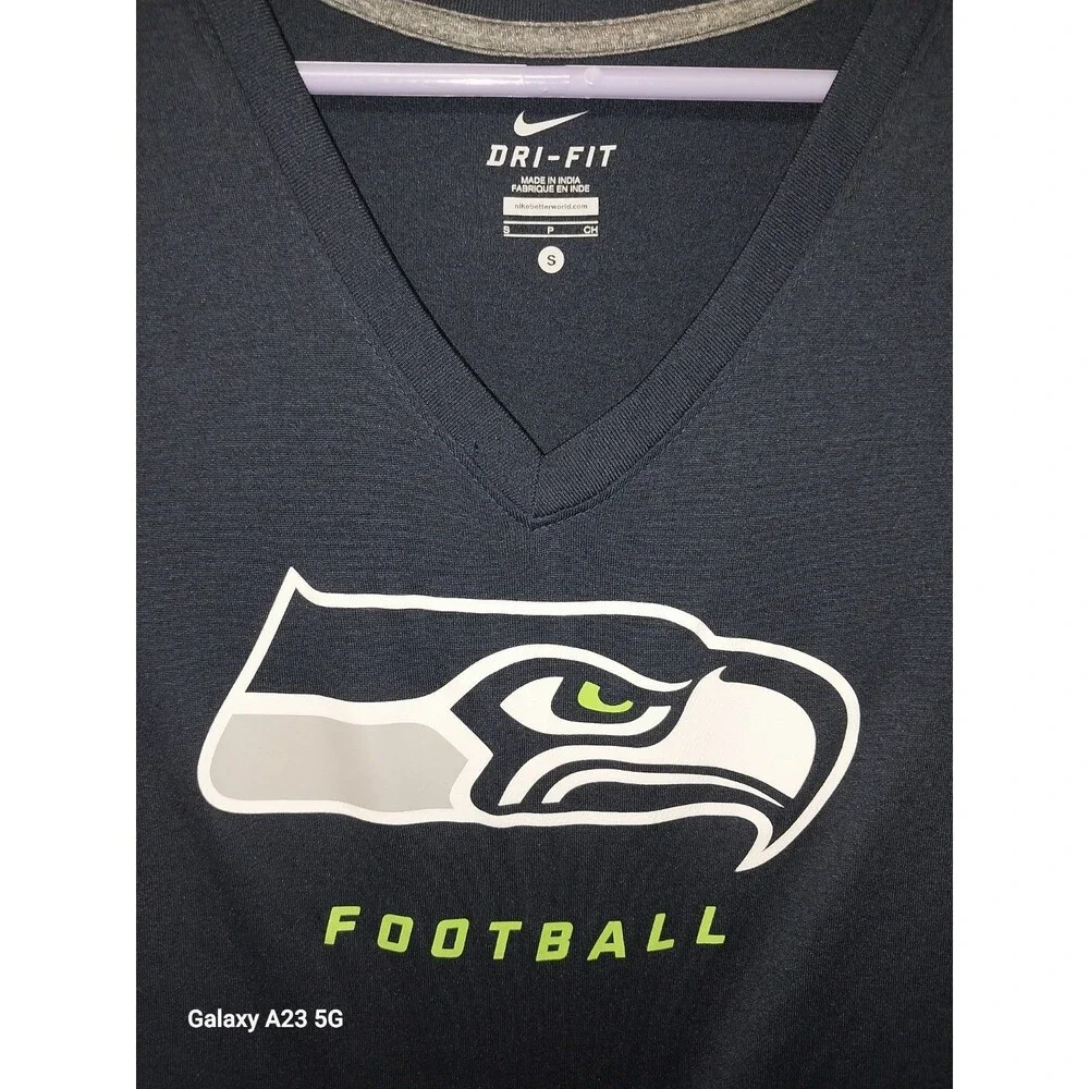 Nike Dri-Fit Women's M Seattle Seahawks T Shirt Blue V Neck